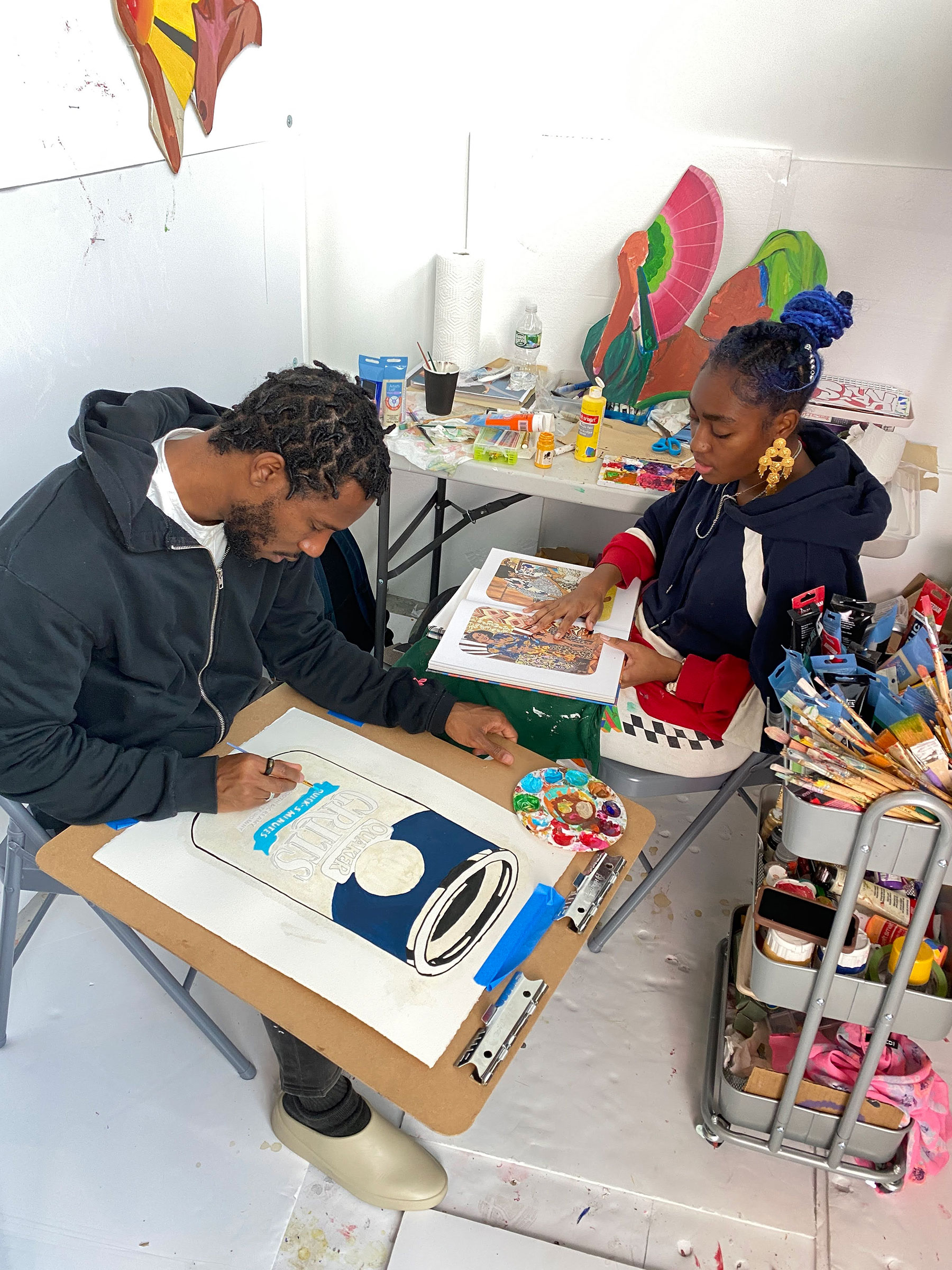 Pratt>FORWARD artists Sajjad Musa (L) and Mieyoshi Ragernoir (R) in a Newlab studio