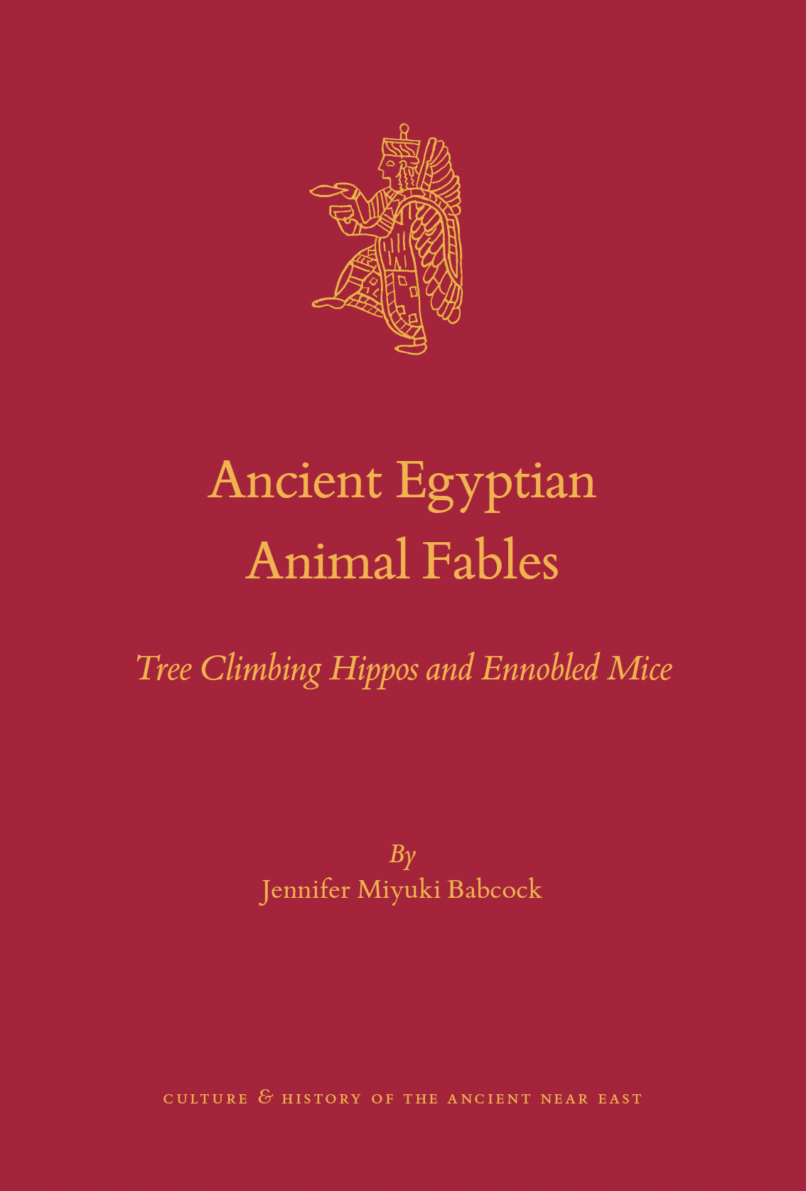 Book cover with text reading Ancient Egyptian Animal Fables under line drawing of winged figure carrying bowl