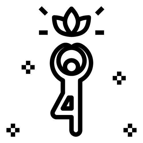 line graphic of a person posing like a ballerina, with stars on 4 sides of the person