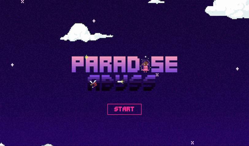 video game start screen, cube styled, depicting a night sky