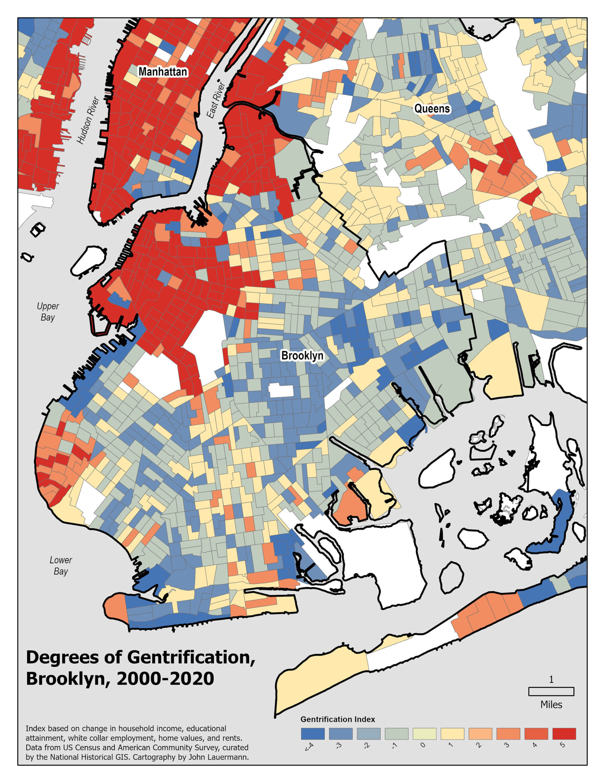 Visualizing intensity of gentrification in greater New York City, 2000-20 (courtesy John Lauermann)