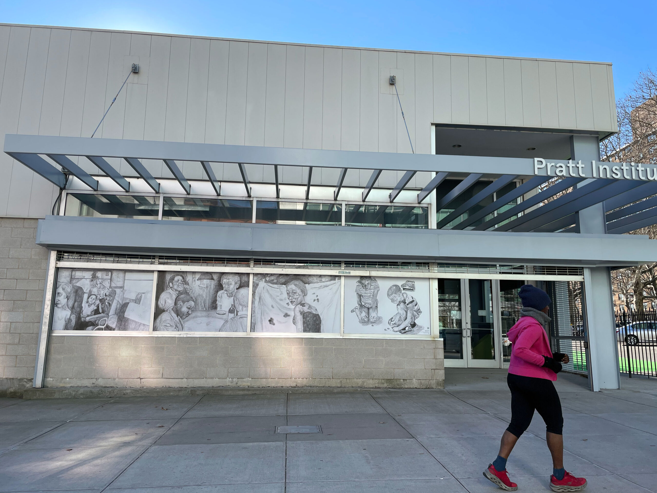 “Eyes Like Mine – (inherited longing)” by Shanoya Allwood, BFA Film ’25, in the windows of the Film/Video Building