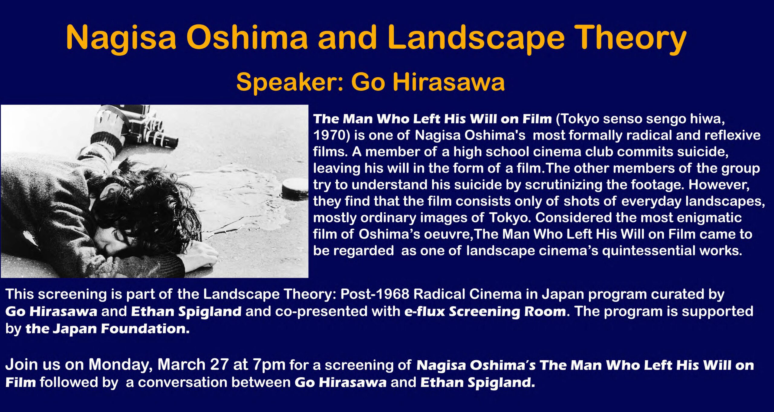 poster describing the nagisa oshima landscape theory event at pratt