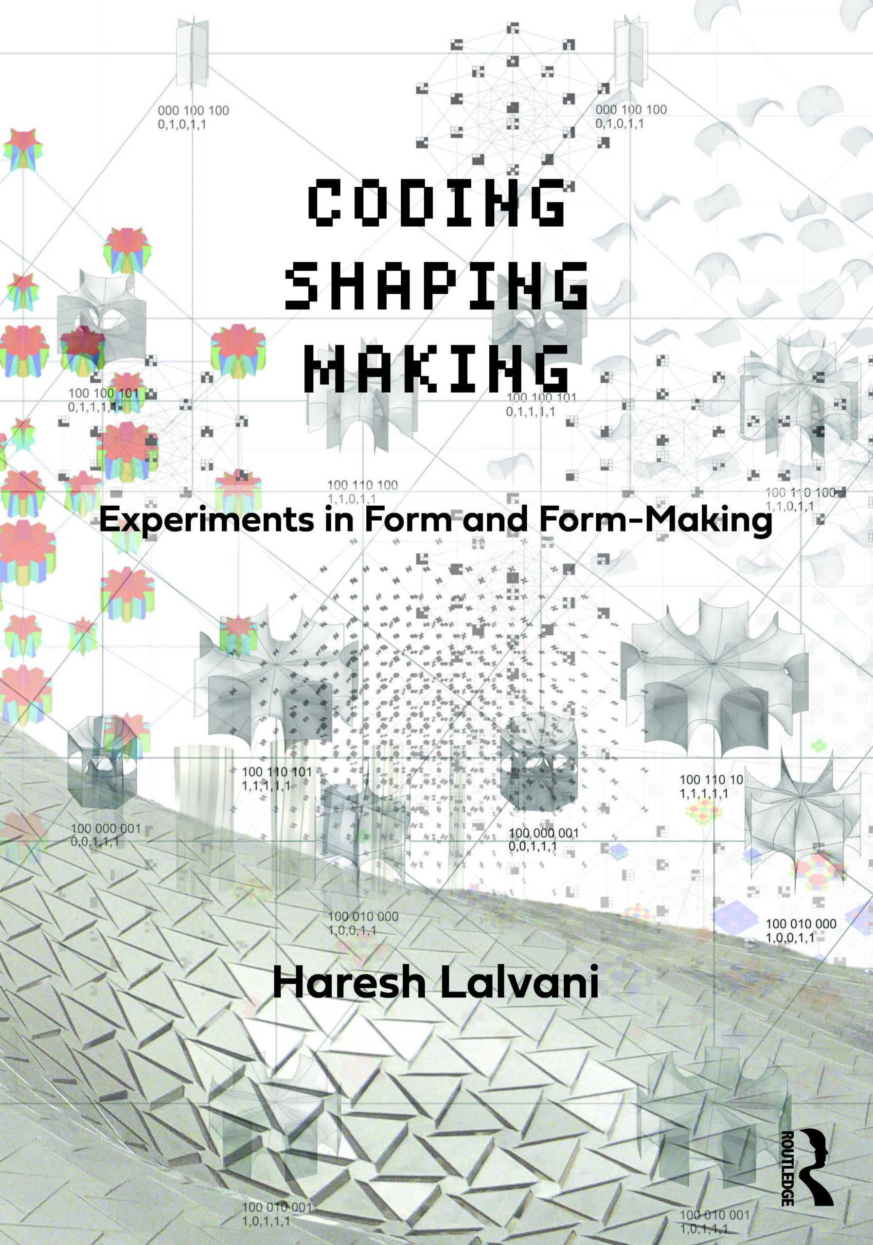 A book cover featuring text in a computer generated style over various images of graphs, abstract gray-scale shapes, and patterns in muted tones and colors.