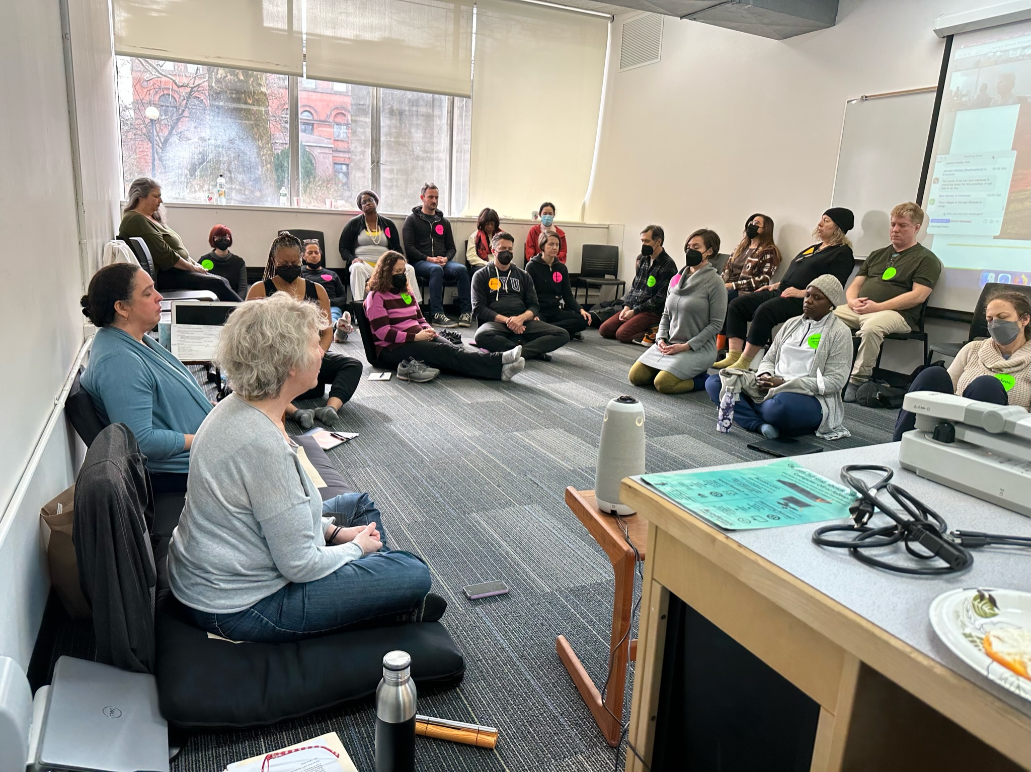 Participants seen practicing mindfullness.