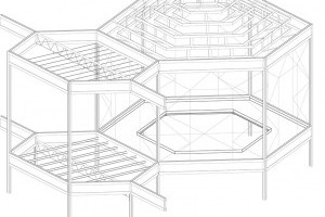 wireframe structure, black and white lines