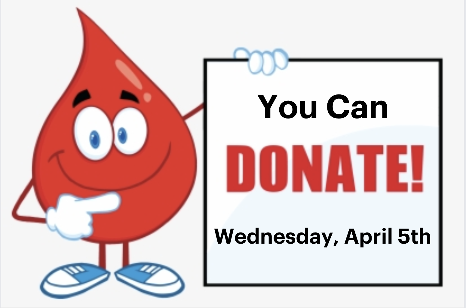 depiction of toon-based blood drop, holding sign, which says 