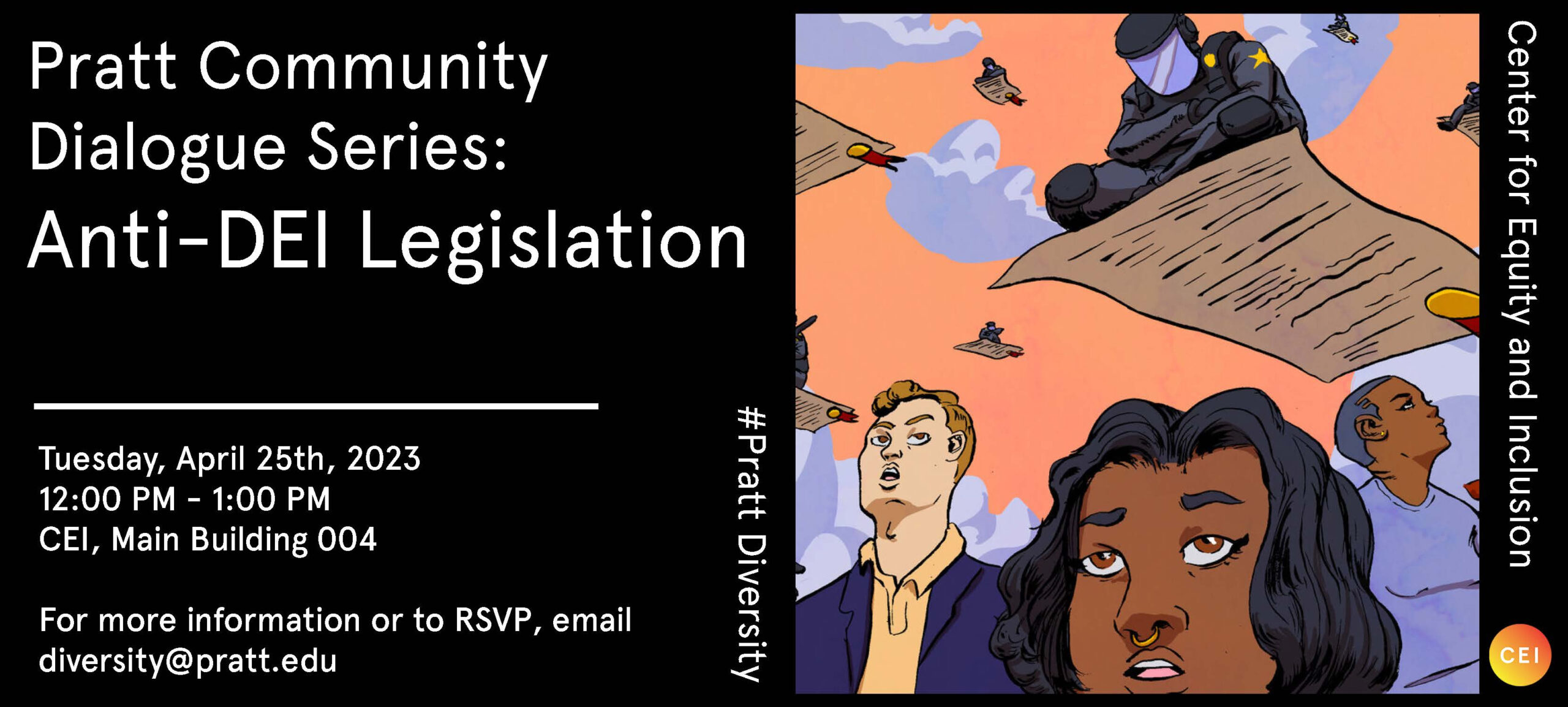 a poster for the anti-dei legislation event at pratt