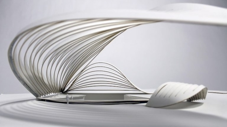 a model of an amphitheater made of curved strips