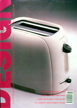 the cover of a 1992 DESIGN magazine with a white toaster on it