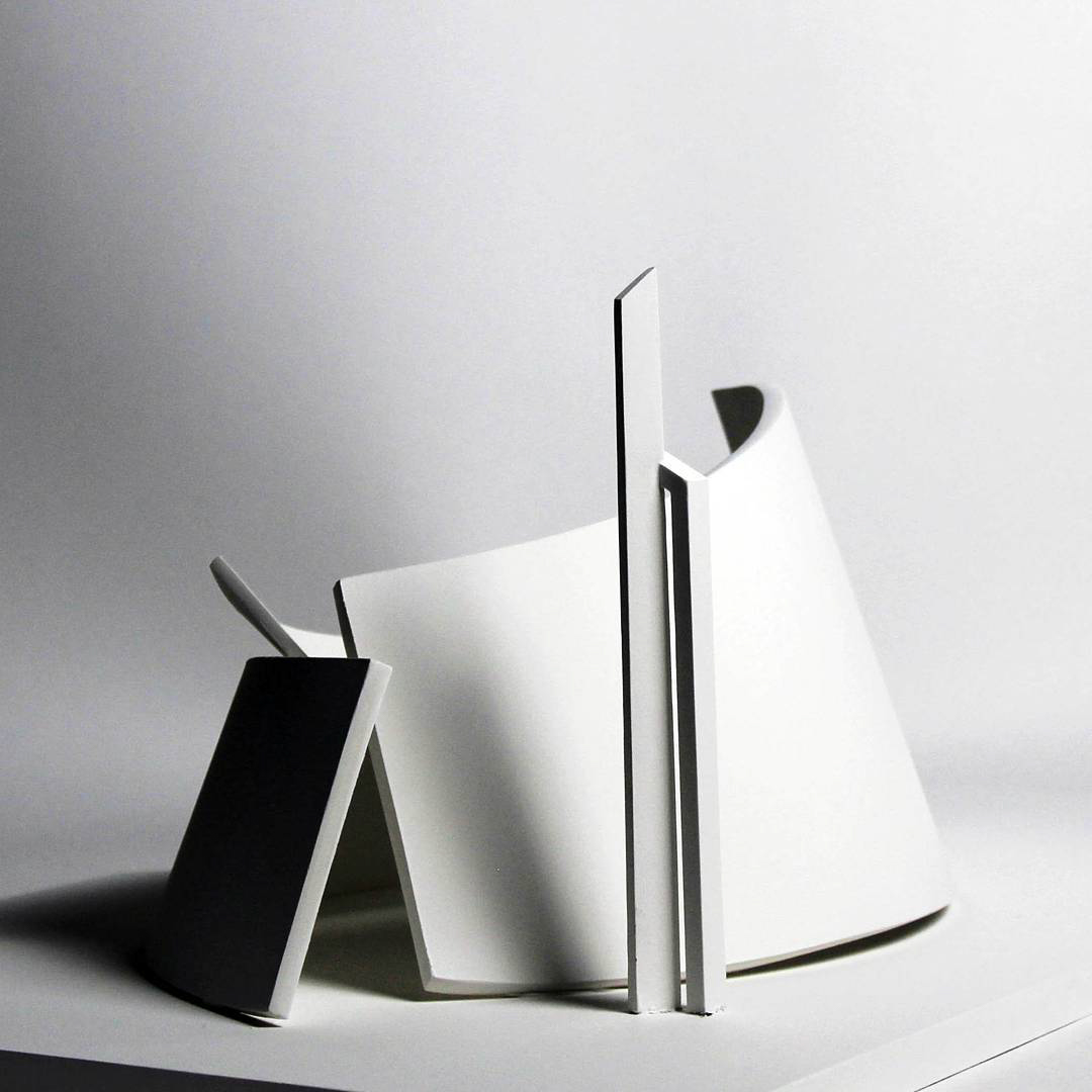 a model of a church composed entirely from white planar forms