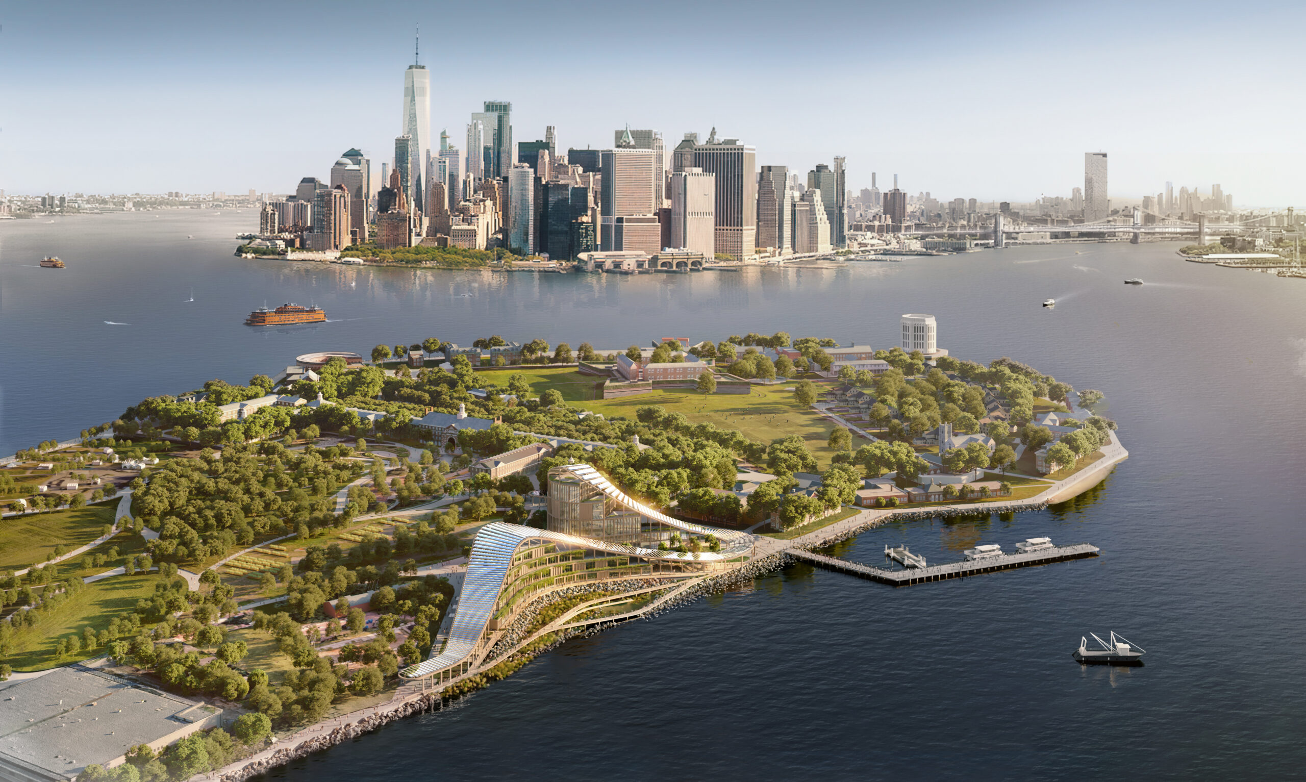 Aerial view of The New York Exchange on Governors Island