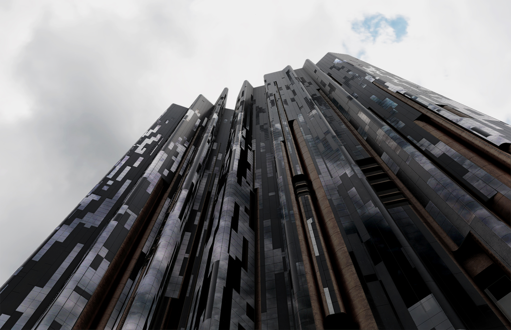 view of skyscraper, from ground