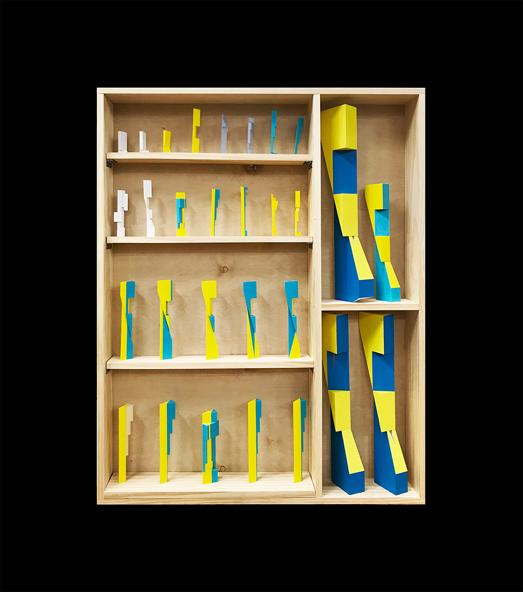 ribbons on a wood shelf