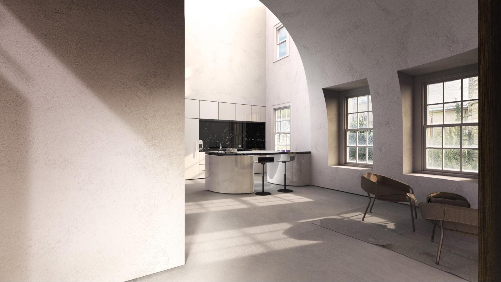 room, with gridded window, dramatic lighting