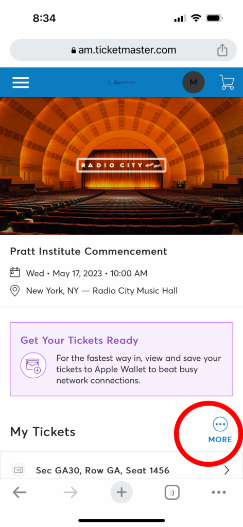 ticketmaster screencapture, with ticket transfer information