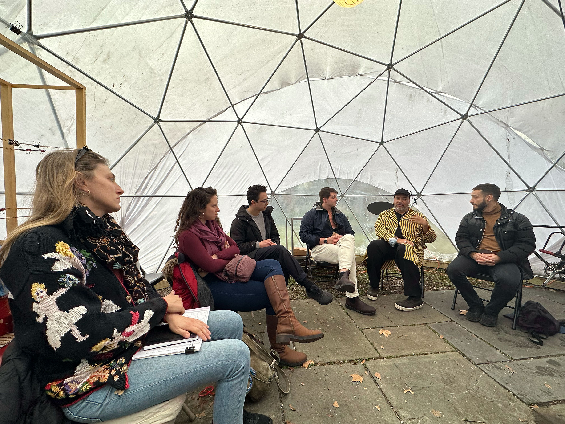 Artist Jeffrey Gibson in a roundtable discussion in the space (photo by Daniel Pravit Fethke)