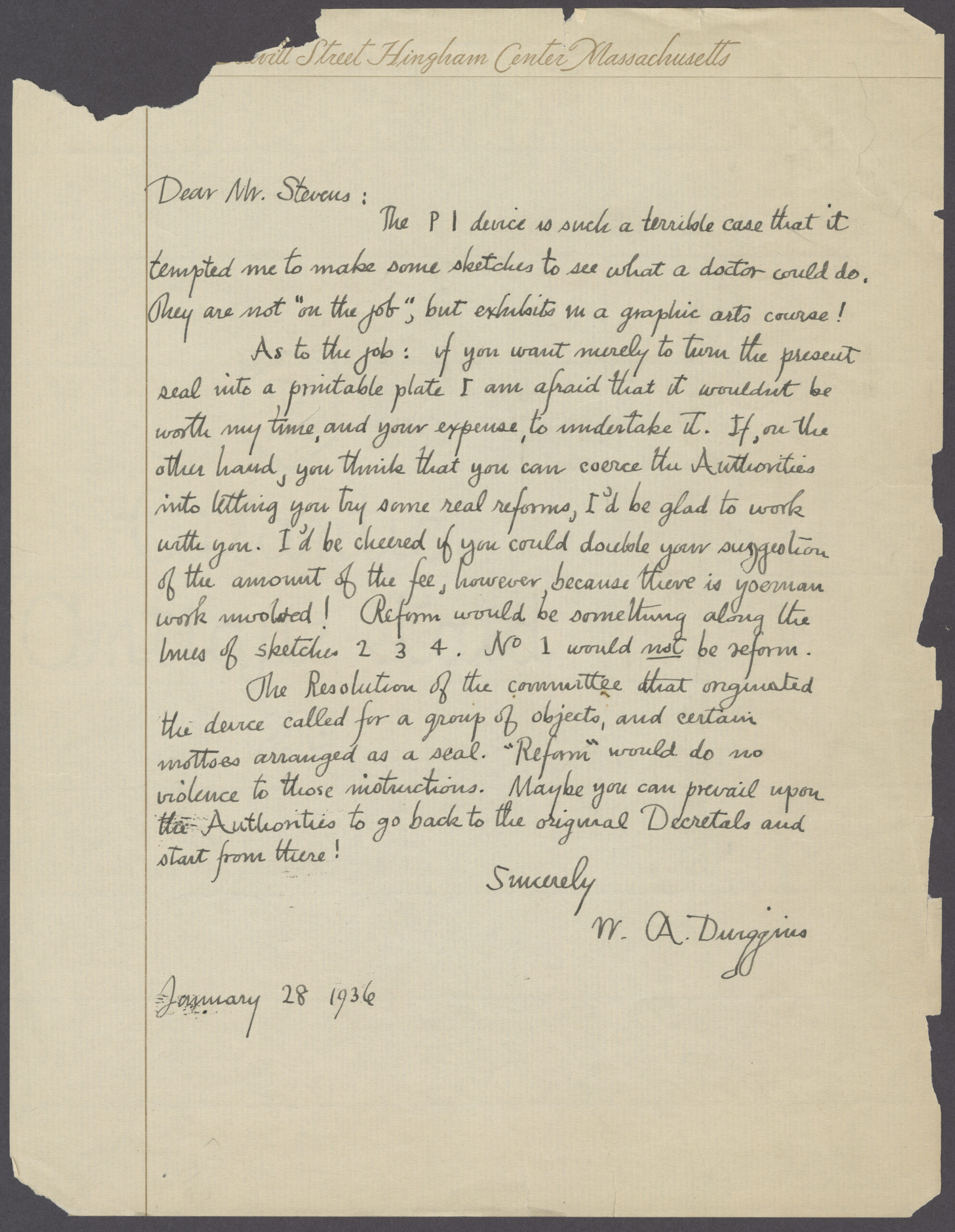 Handwritten letter on yellowed paper with torn edges