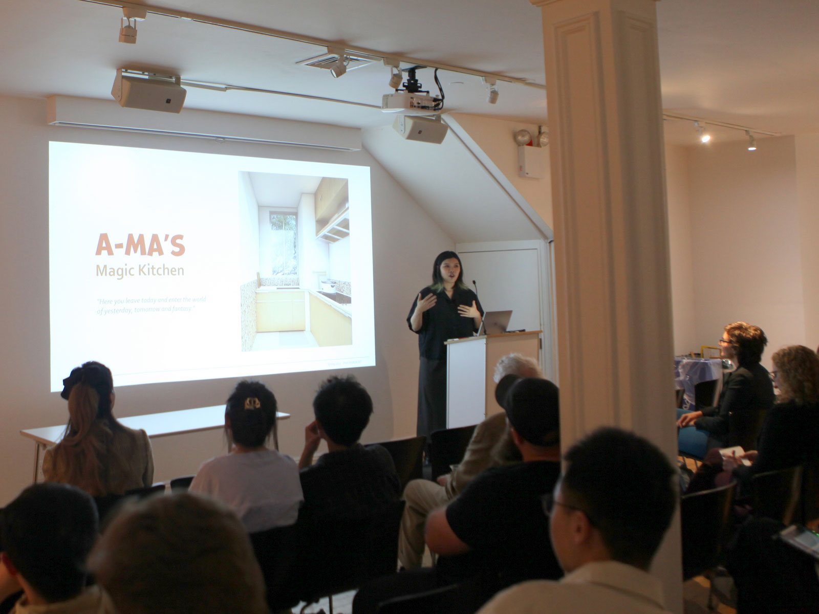 Changxin Li, BArch ’23, presenting work at an event with the AIA New York Design for Aging Committee (courtesy AIANY)