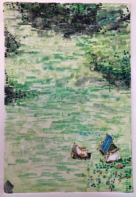 painting of a pond, done in an impressionist style