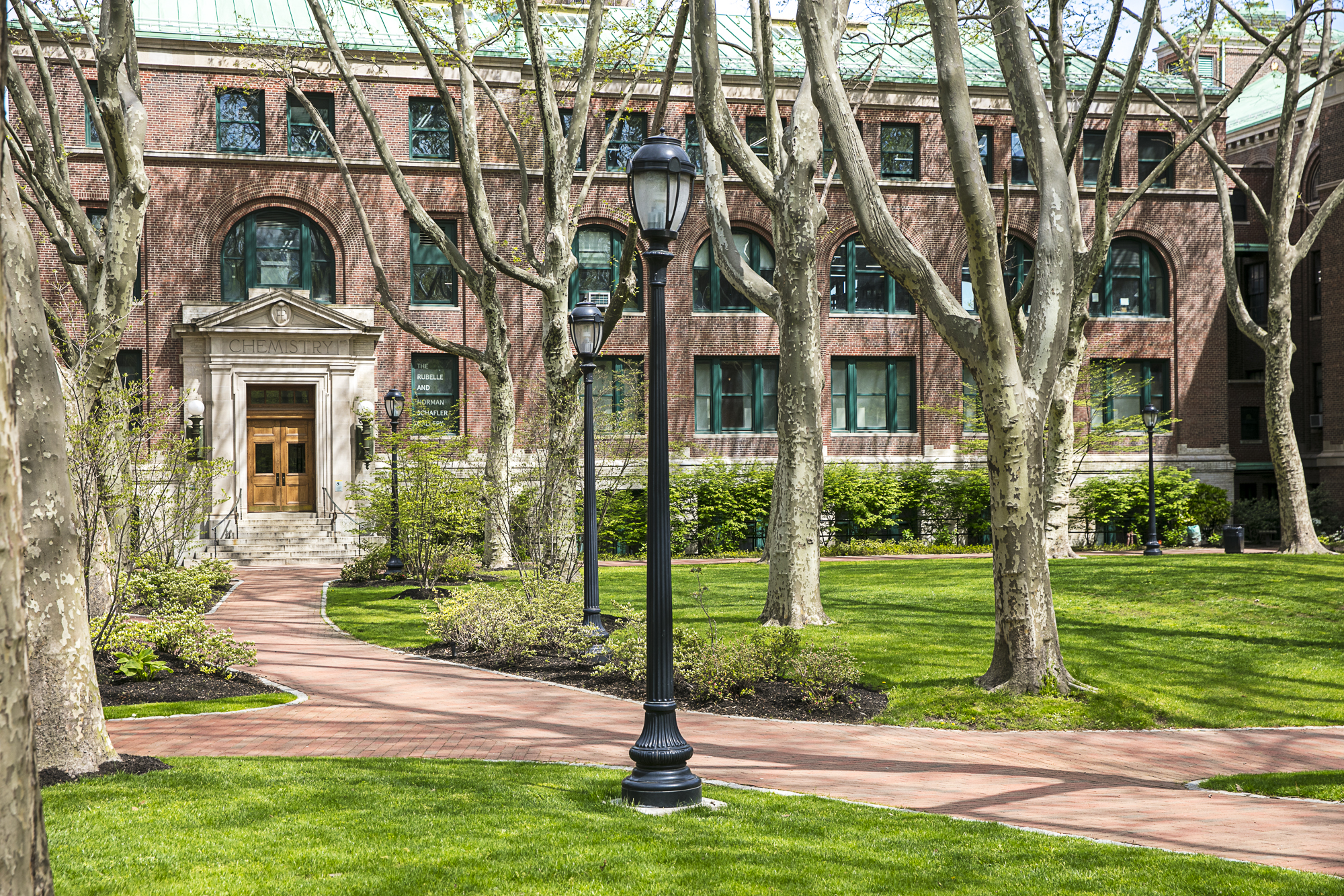 lozier campus, with sparse trees in the foreground and background
