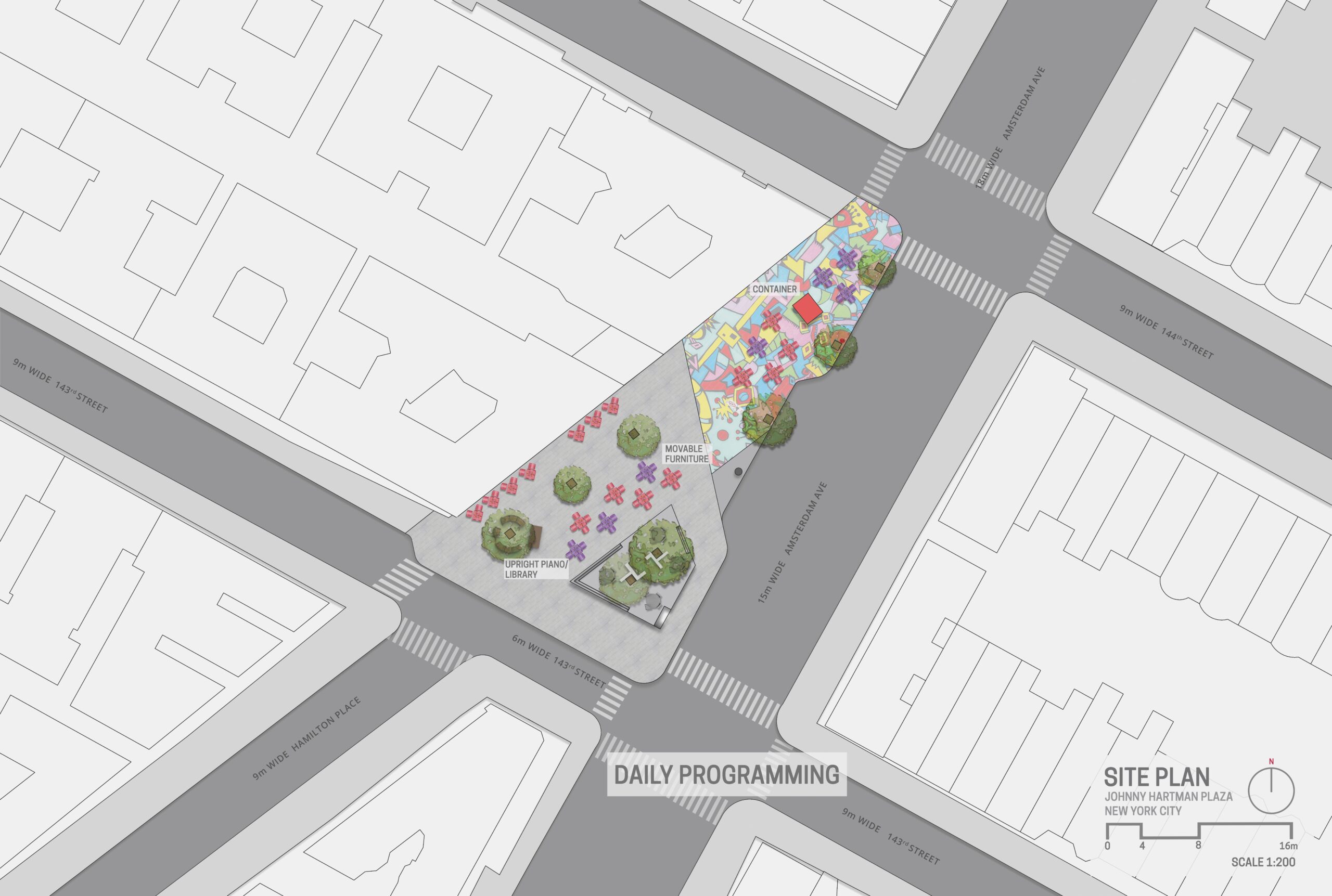map showcasing the placement of items in a courtyard space