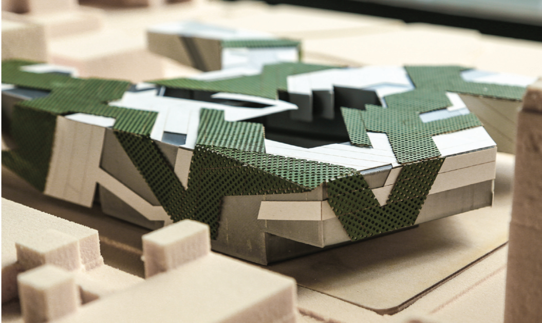 A closeup photograph of an architectural model.