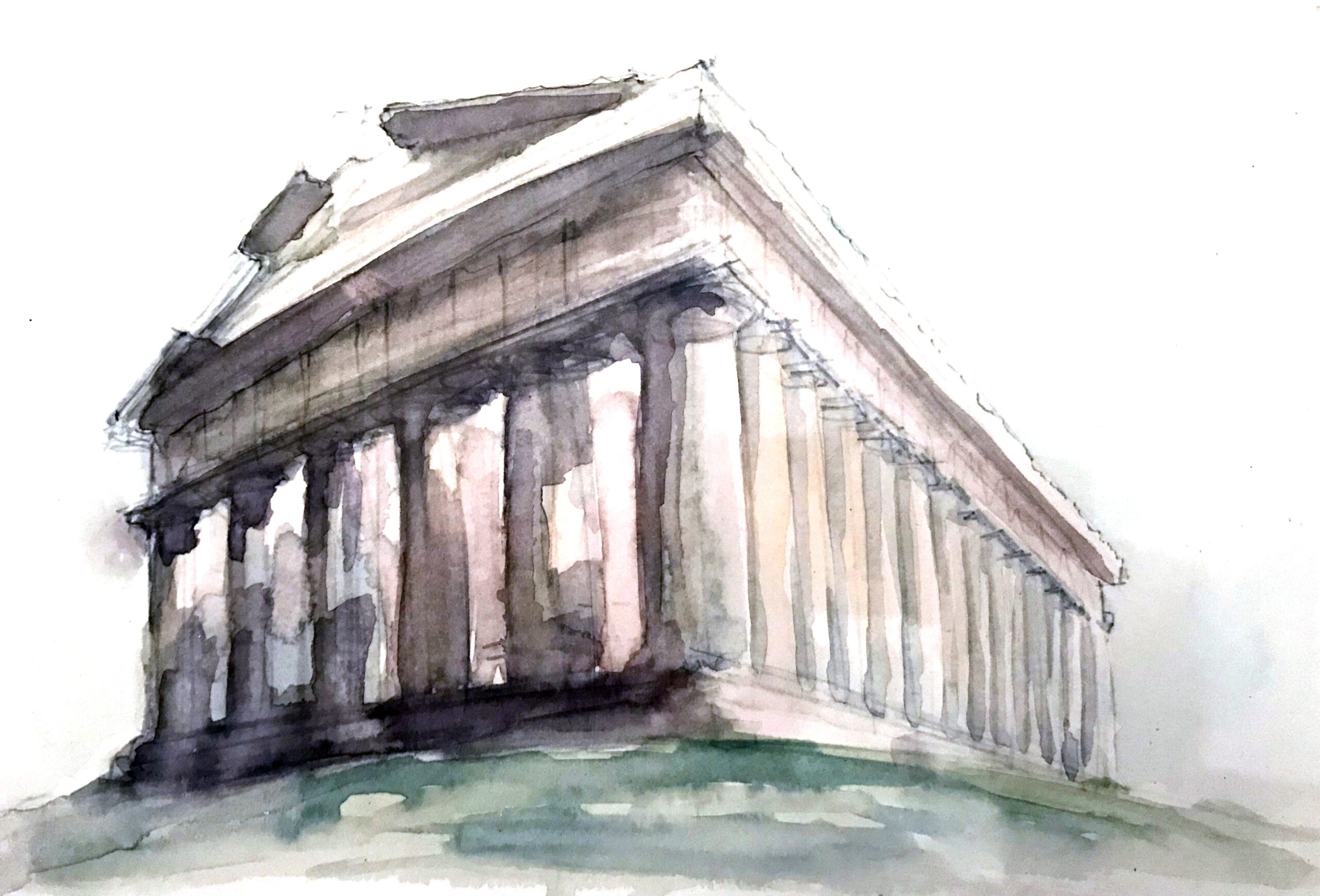 A painting of a Roman pantheon.