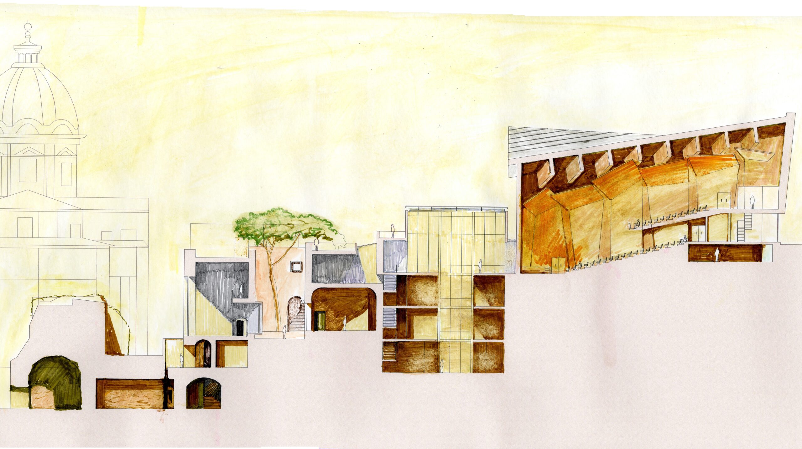 And interior view of a row of houses on a city street.