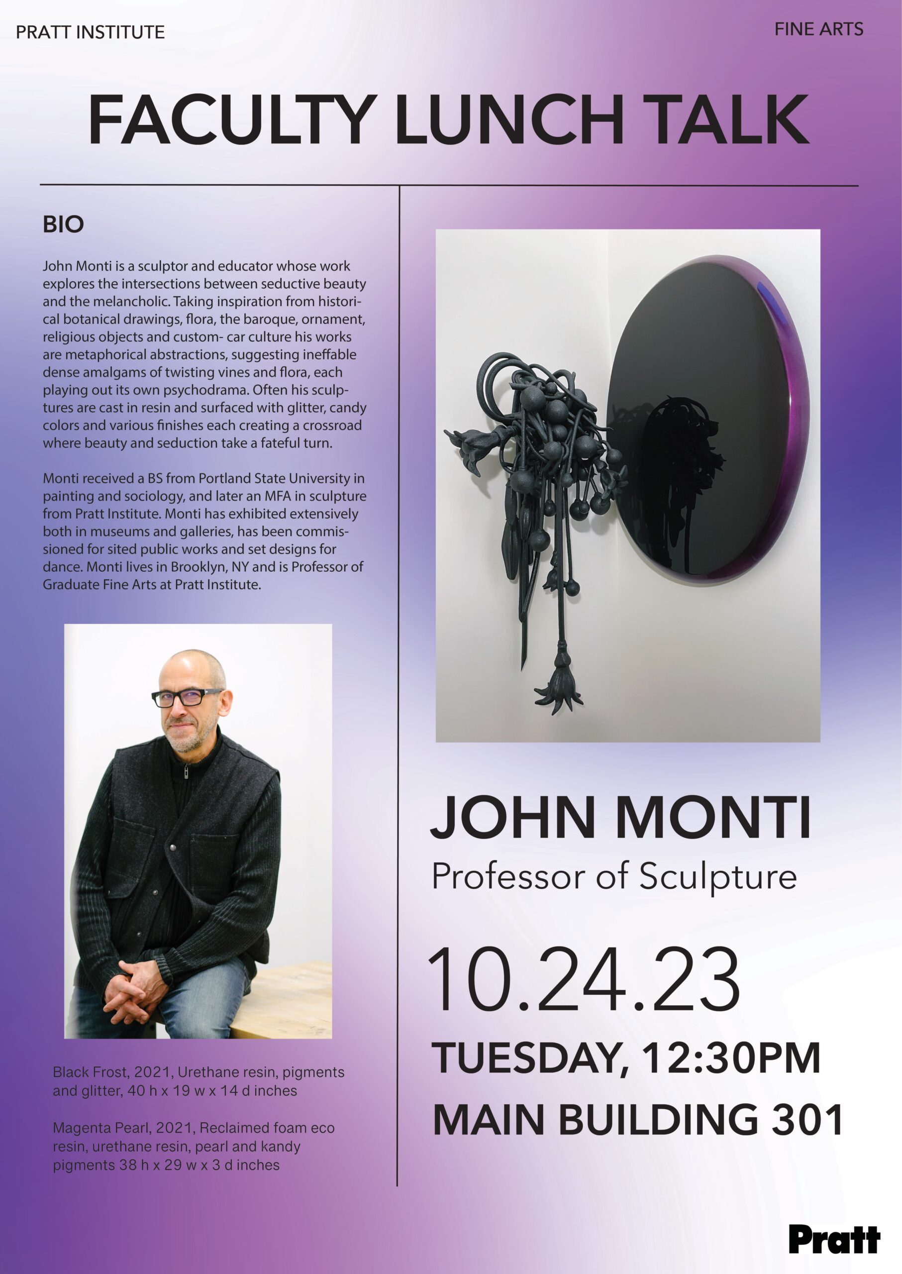 The image is a poster of the event. It describes the event details, as well as the bio of the artist and a piece by the artist.