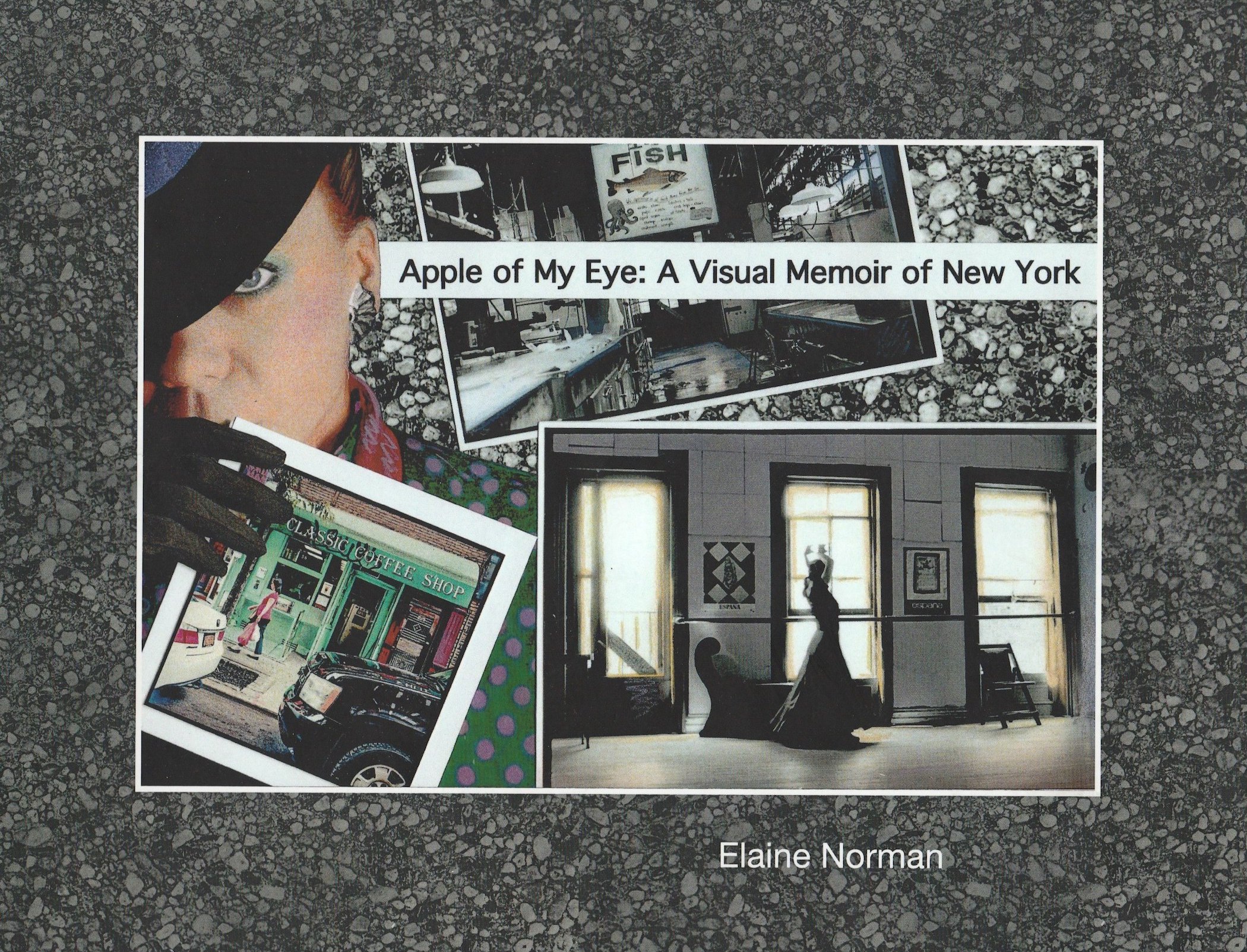 Photobook cover featuring a collage of pictures, including a person in a hat holding a photograph beside two other photographs.