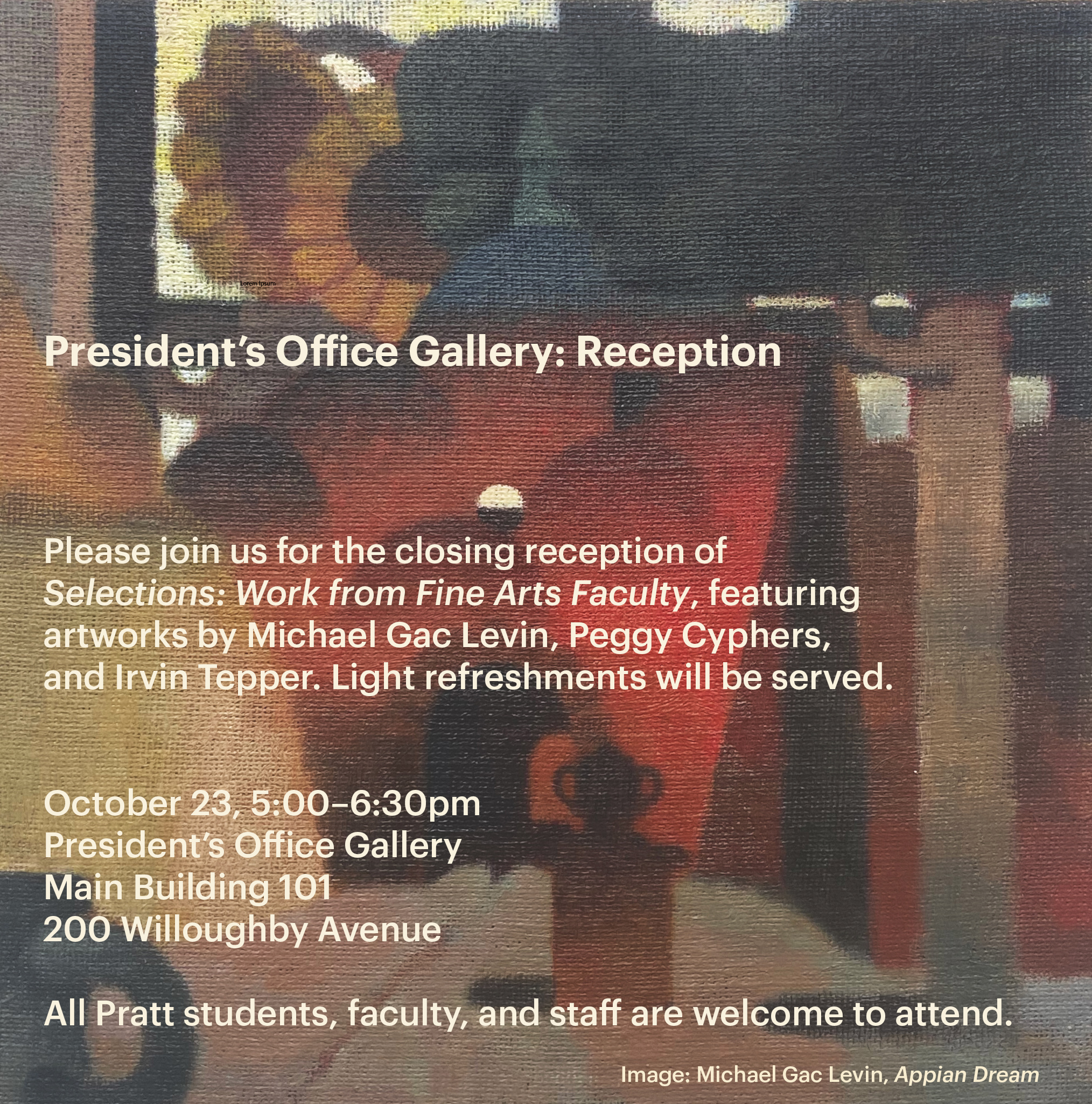 invitation for event, with the image of a painting of flowers in a room