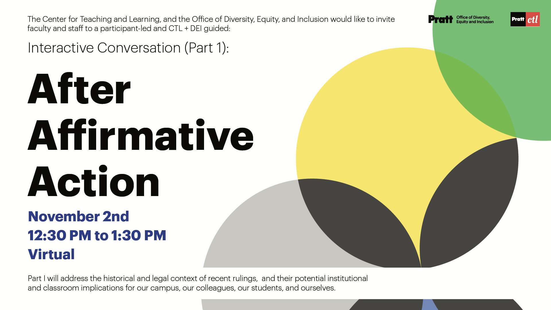 Poster for the event. It has a white background and has circle lines graphics to the right of the event details.