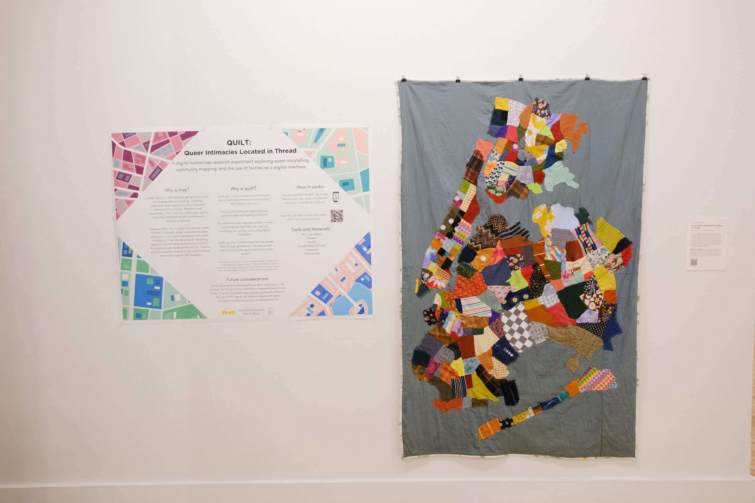 “QUILT: Queer Intimacies Located in Thread” by Gabriella Evergreen MSLIS ‘24 at the 2023 HASTAC conference / photo by Nick Johnson.