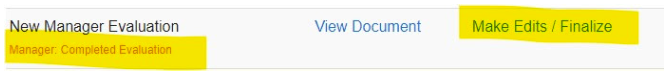 A screengrab showing a highlighted link that reads Make Edits / Finalize