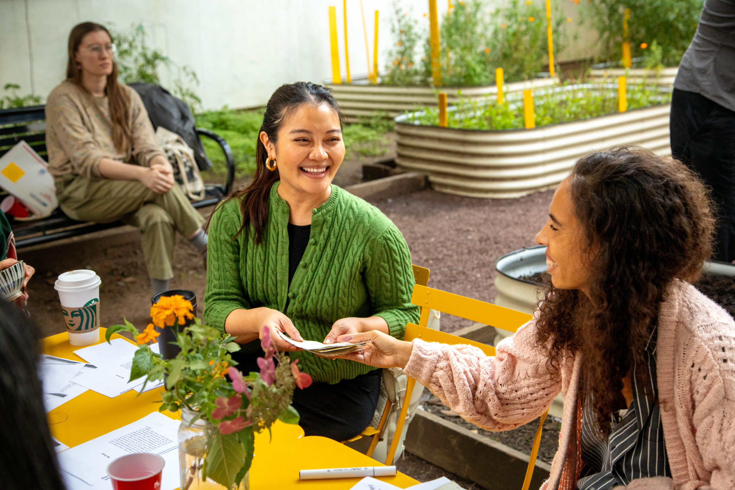 Students at the Language Plants exercise in the Pratt Textile Dye Garden for Pratt Earth Action Week.