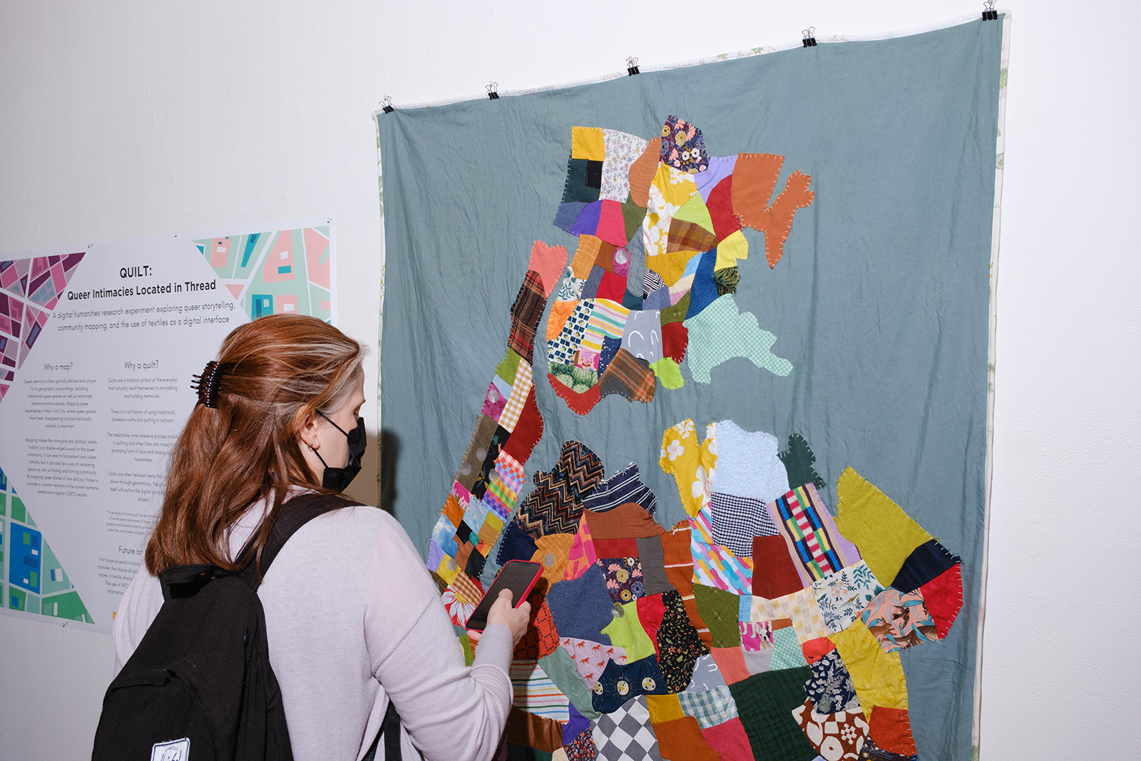 “QUILT: Queer Intimacies Located in Thread” by Gabriella Evergreen MSLIS ‘24 at the 2023 HASTAC conference / photo by Nick Johnson.