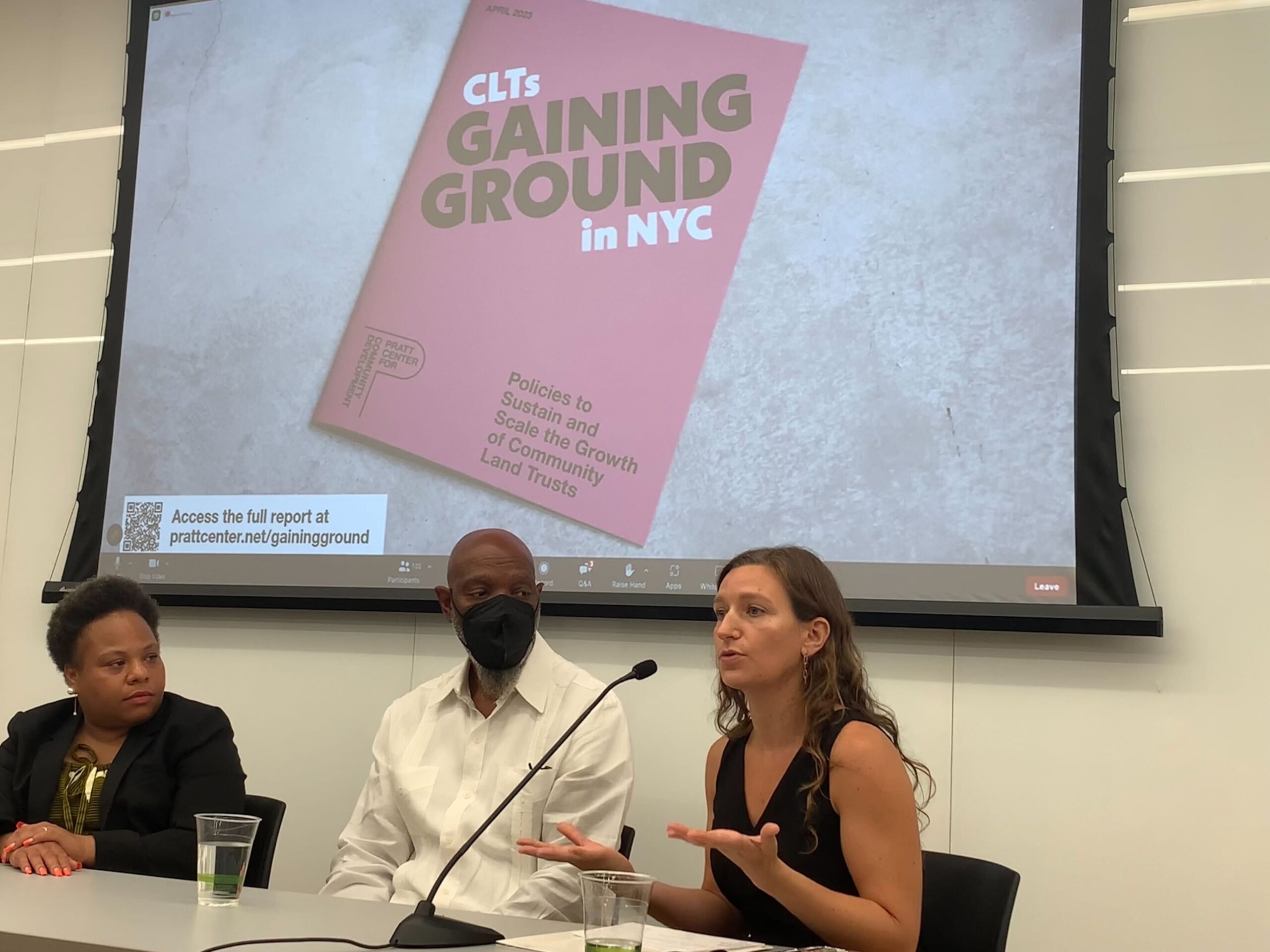 From left to right, Alexis Foote, the ReAl Edgemere Community Land Trust, Mychal Johnson, South Bronx Unite & Mott-Haven Port Morris Community Land Stewards, Sylvia Morse, Pratt Center