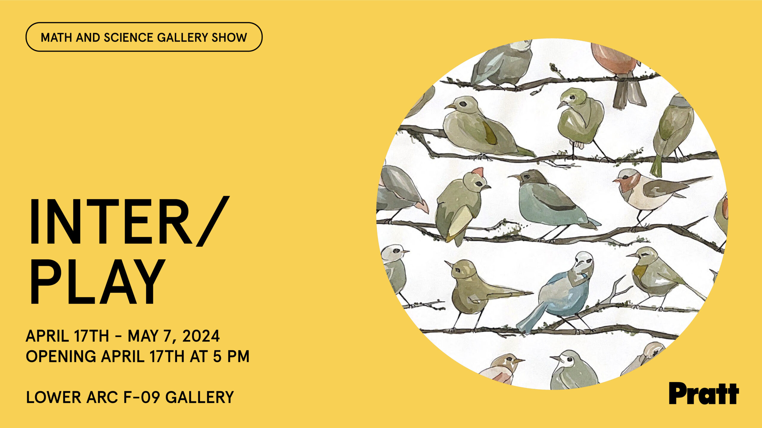 Infographic for Inter/Play event, with yellow background, and on the right is a circle with bird species types