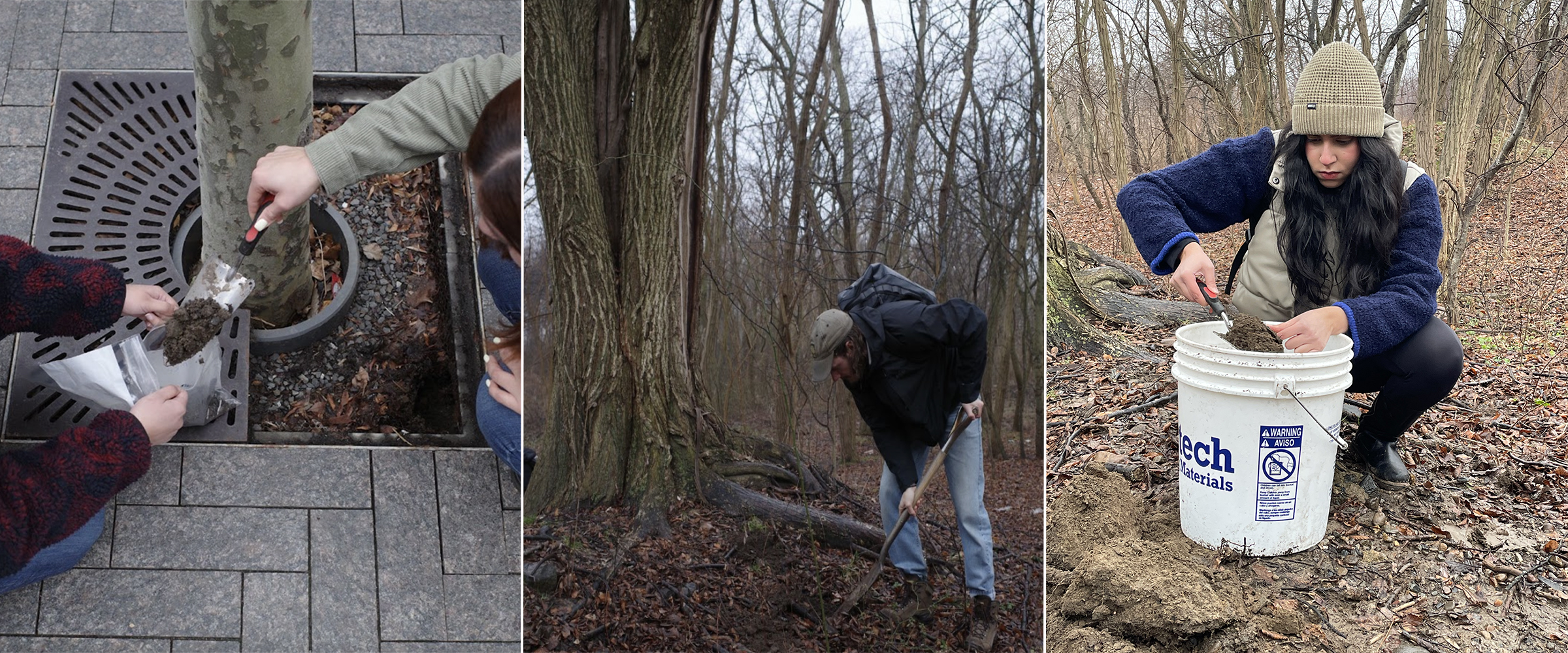 Master of Landscape Architecture students in the “Cartography II: Soil Making” class collecting soil samples throughout New York (photos by Payton Prendergast, MLA ’26)