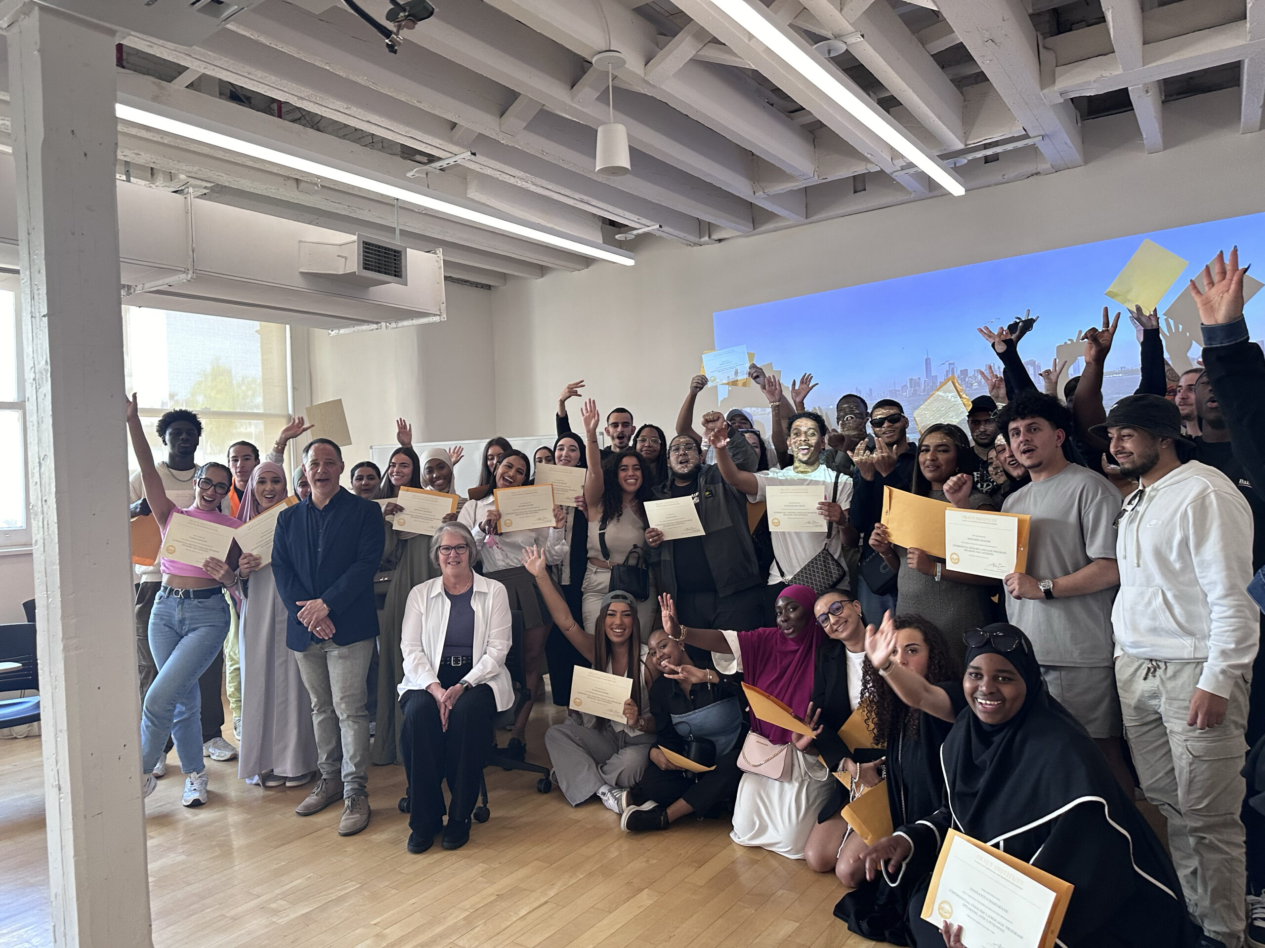 EBM Business School students receiving certificates for English language learning