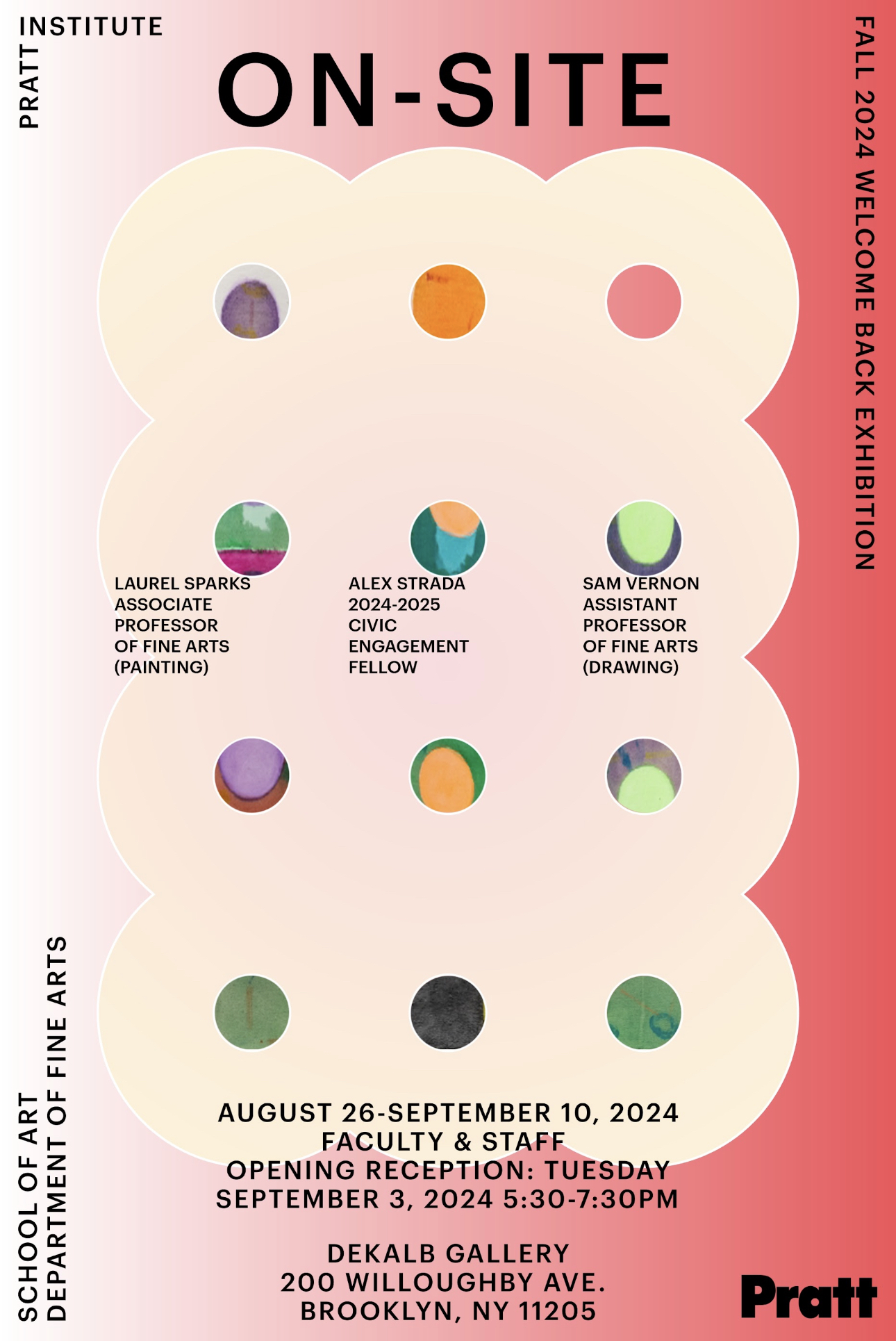 Poster containing information of an art exhibition featuring three new full-time faculty of Fine Arts