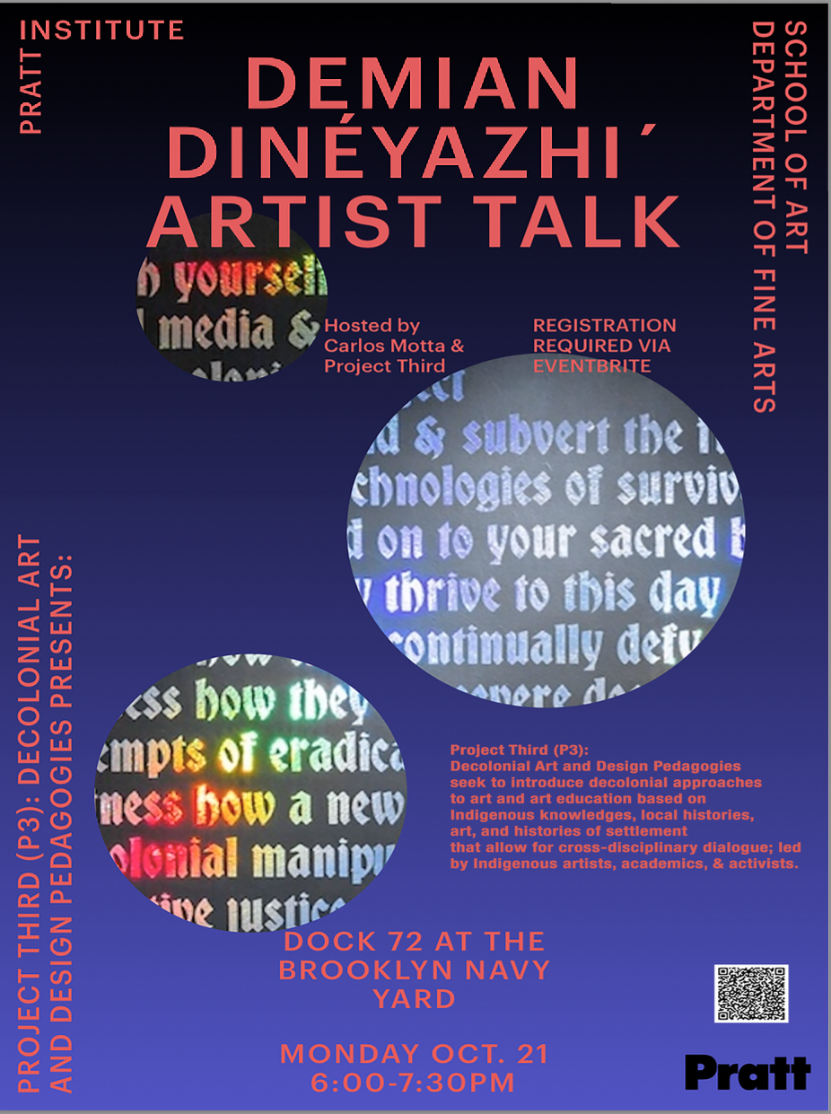 Event poster with text along the borders and middle of the poster relay information central to the event, including location, date, time, background information central to Project Third and the artist regarding the event.