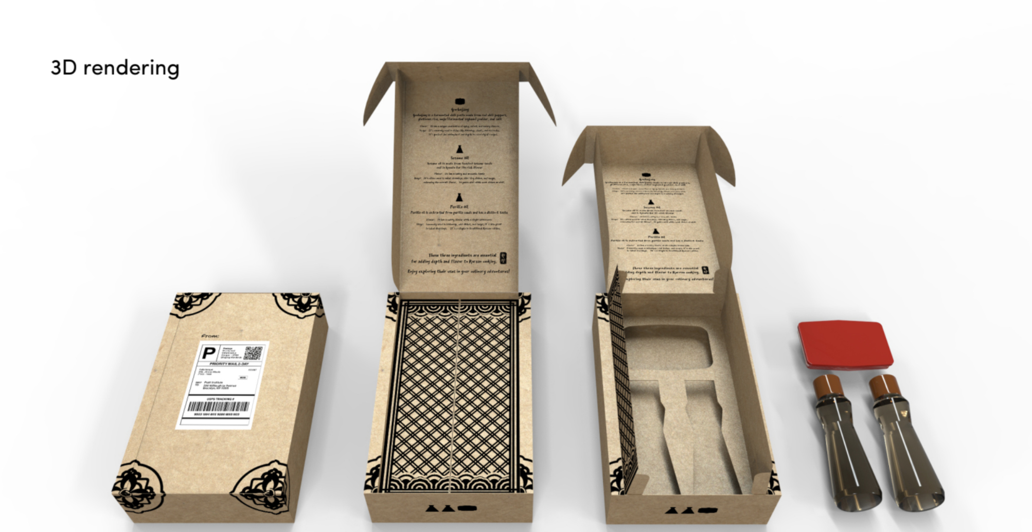 A cardboard gift box is shown in different configurations as it is being opened.