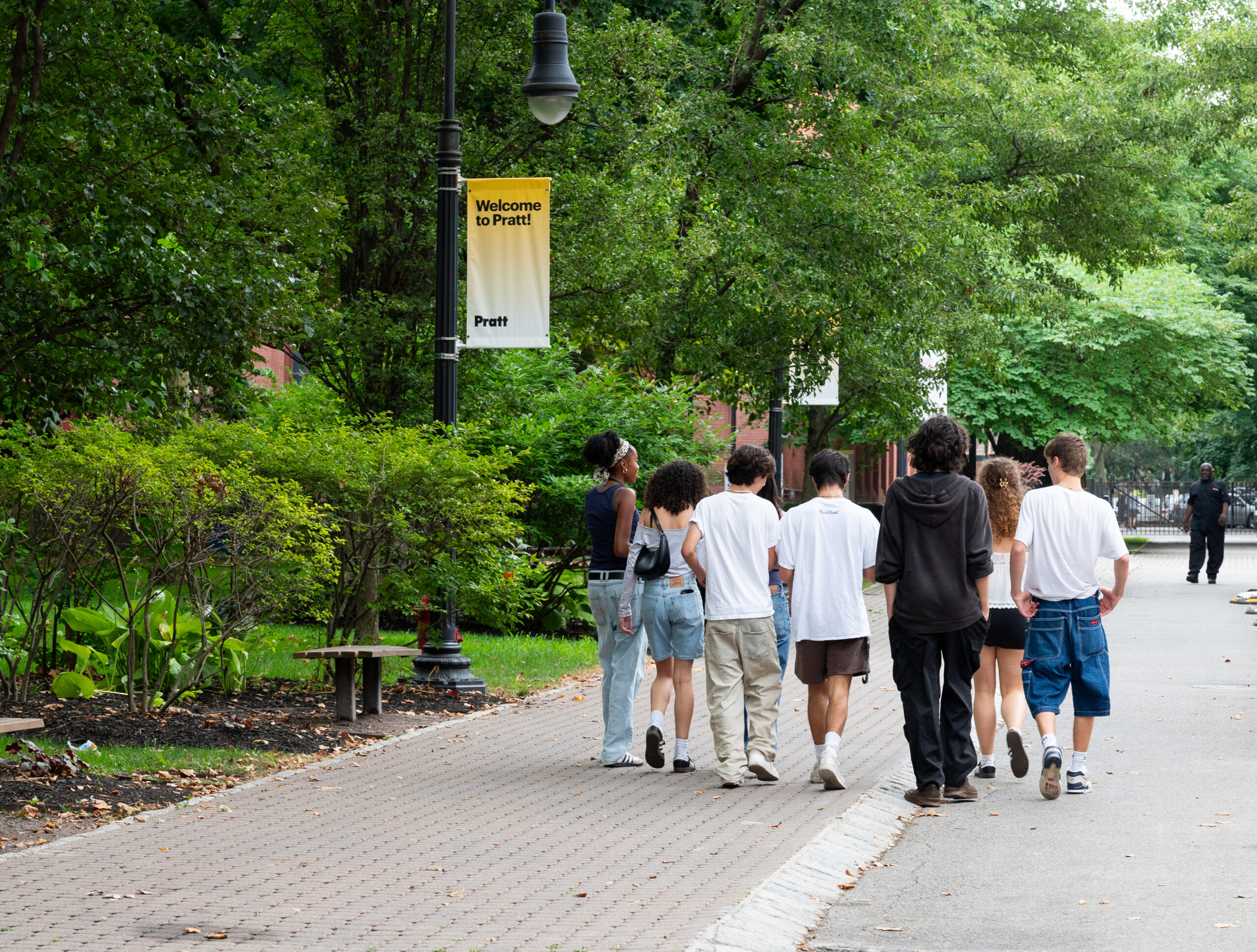 image of a group of students walking through the brooklyn campus.