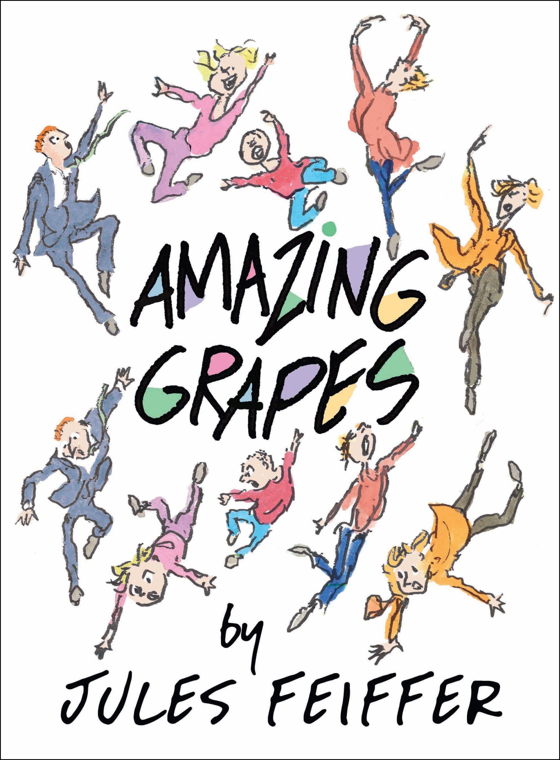 Book cover with title and author’s name in black scratchy text encircled by illustrated characters against a white background