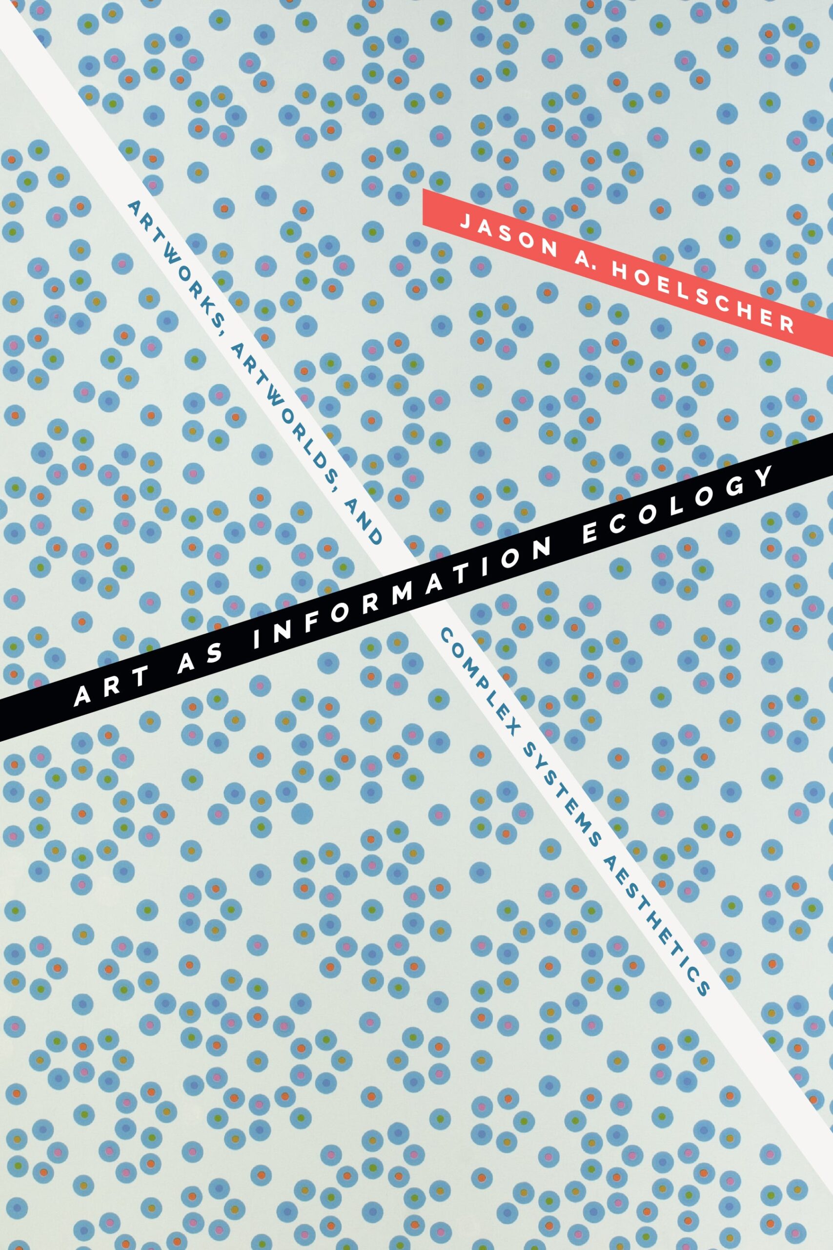 Book cover with title, subtitle, and author’s name situated within bars of intersecting text laid atop a decorative patterned image