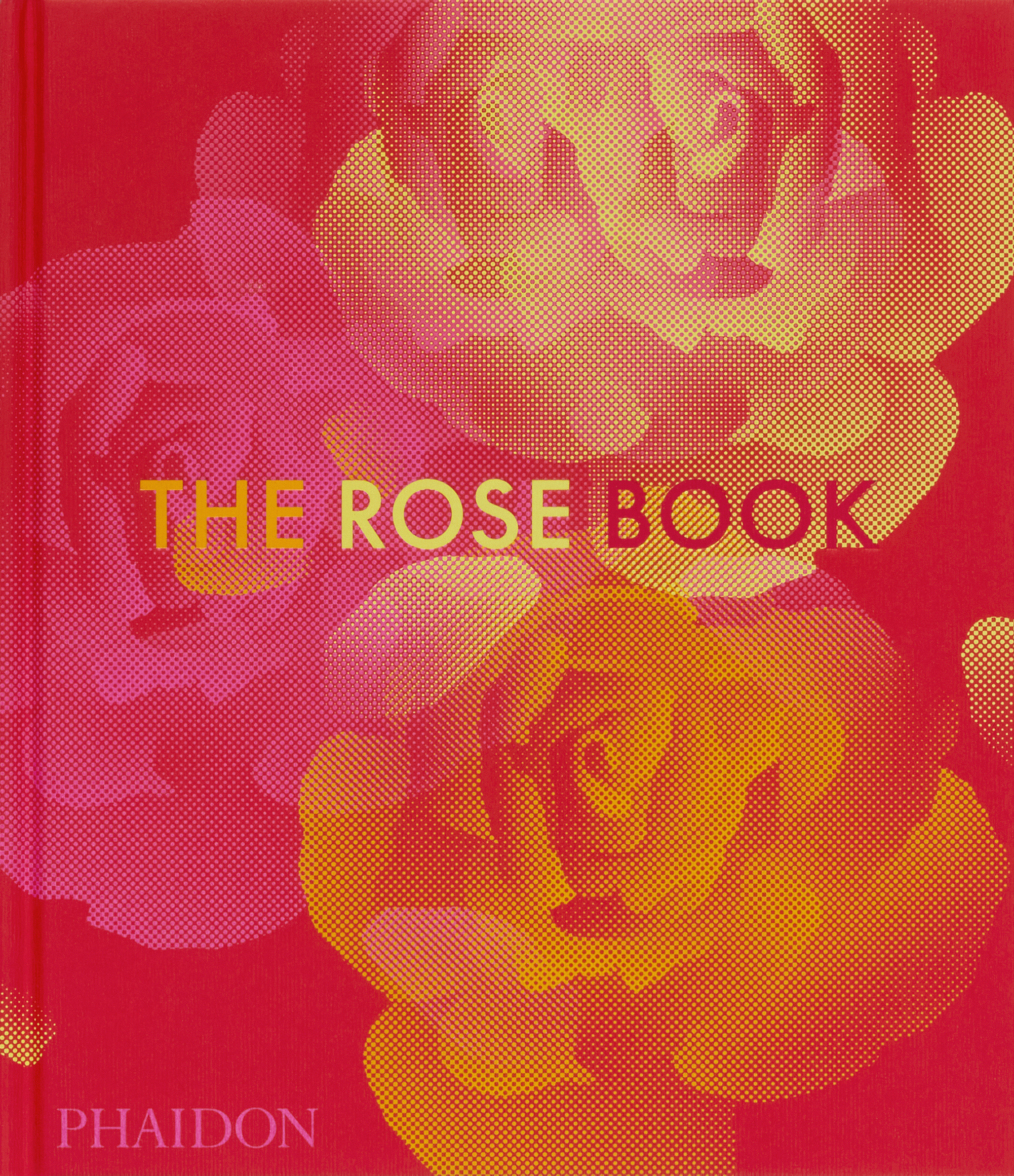 Book cover with title and publisher logo overlaid onto an image of three pink, yellow, and red roses in a halftone style against a reddish-pink background