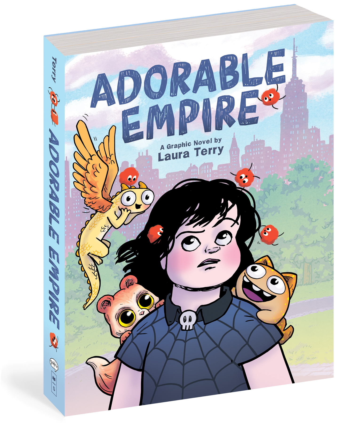 Book cover with an illustration of a girl with an annoyed expression surrounded by adorable, fantastical monsters. Title styled to resemble hand lettering in marker.