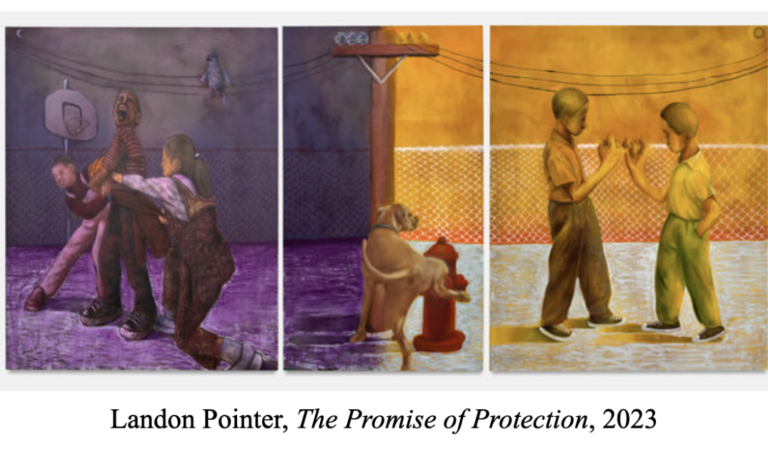 A triptych painting by Landon Pointer titled